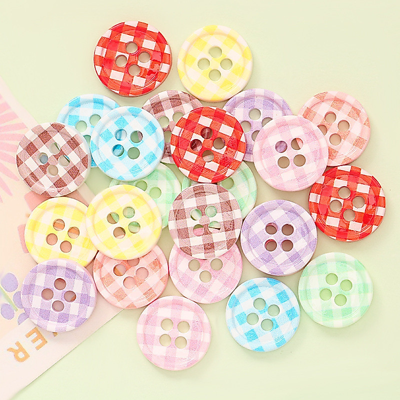 10A cute striped plaid round button，Resin Material，Phone case DIY Decorative Accessories，6G5S