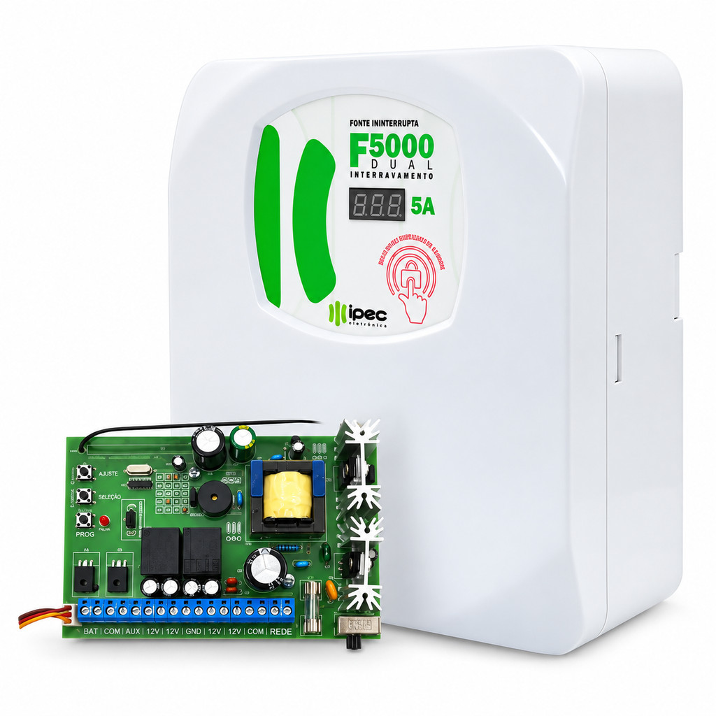 Fonte Ininterrupta IPEC F5000 Dual A2563 5A Intertravamento Receptor 433,92MHz Fechaduras Eletroímãs Controle Acesso