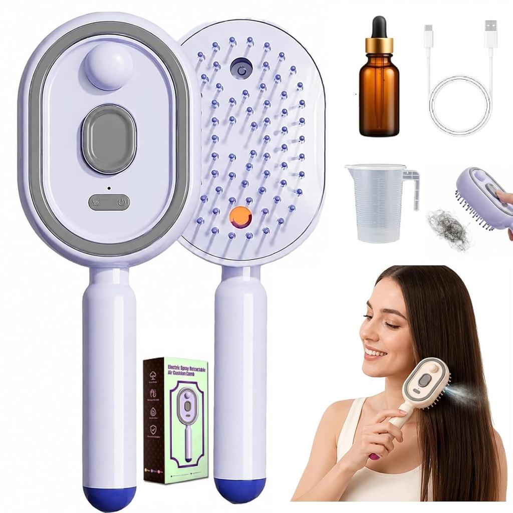 2026 Upgraded Electric Spray air Cushion Massage Comb, 5 in 1 Rechargeable Air Cushion Hair Brush, Retractable Massage S