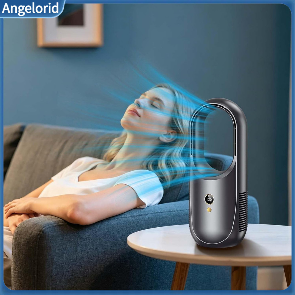 Portable Air Circulator for Office Bladeless Fan Usb Rechargeable Desktop with Purifier 8-speed Quiet 8h Timer 90° for