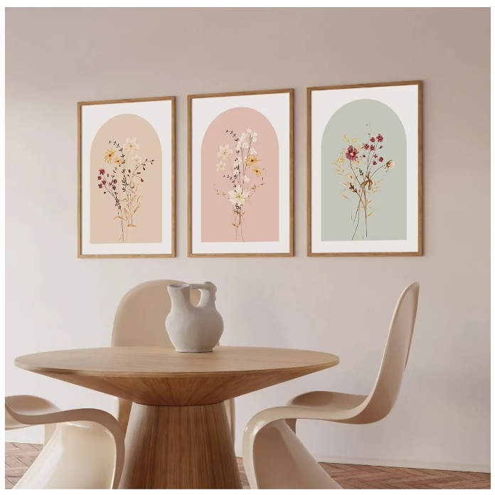 Quadros decorativos Simples Moderna Aquarela Flor Canvas Wall Art, Bohemian Flower (3 peças)