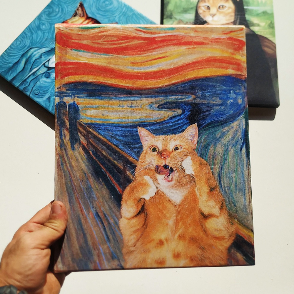 Quadro decorativo O grito com rosto de gatinho. O miado. Em tela canvas. Pronto para pendurar
