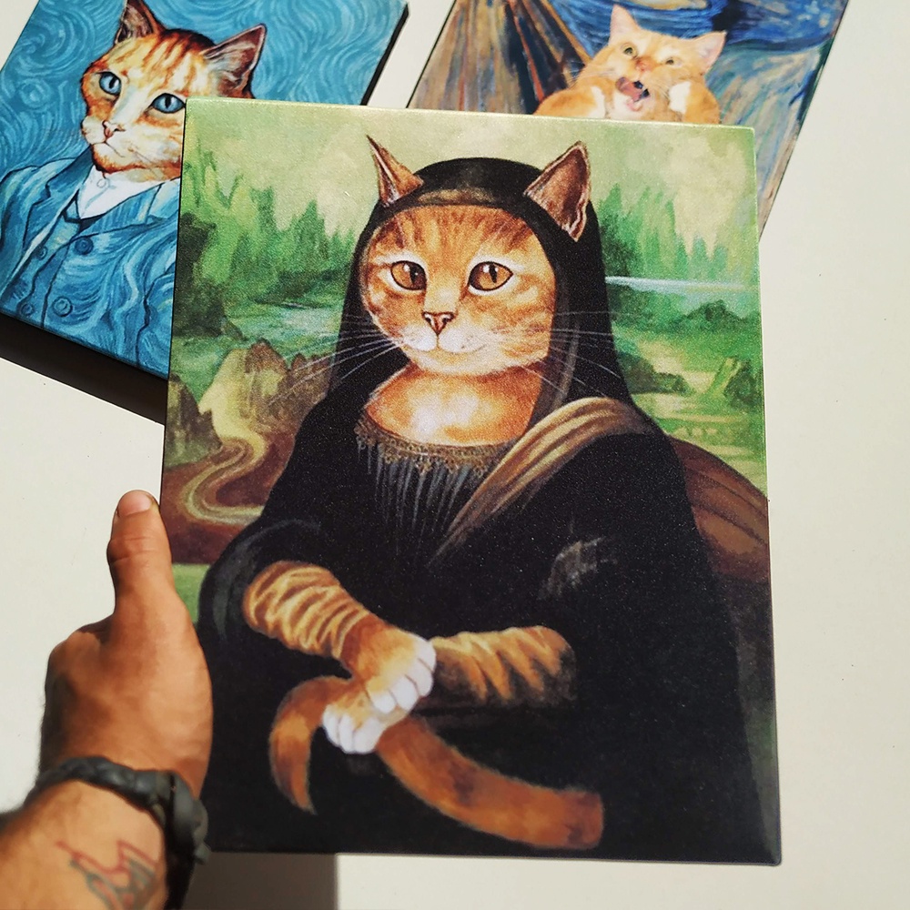 Quadro decorativo em tela canvas, Da vinci releitura Mona Lisa Mona Cat, minaulisa.