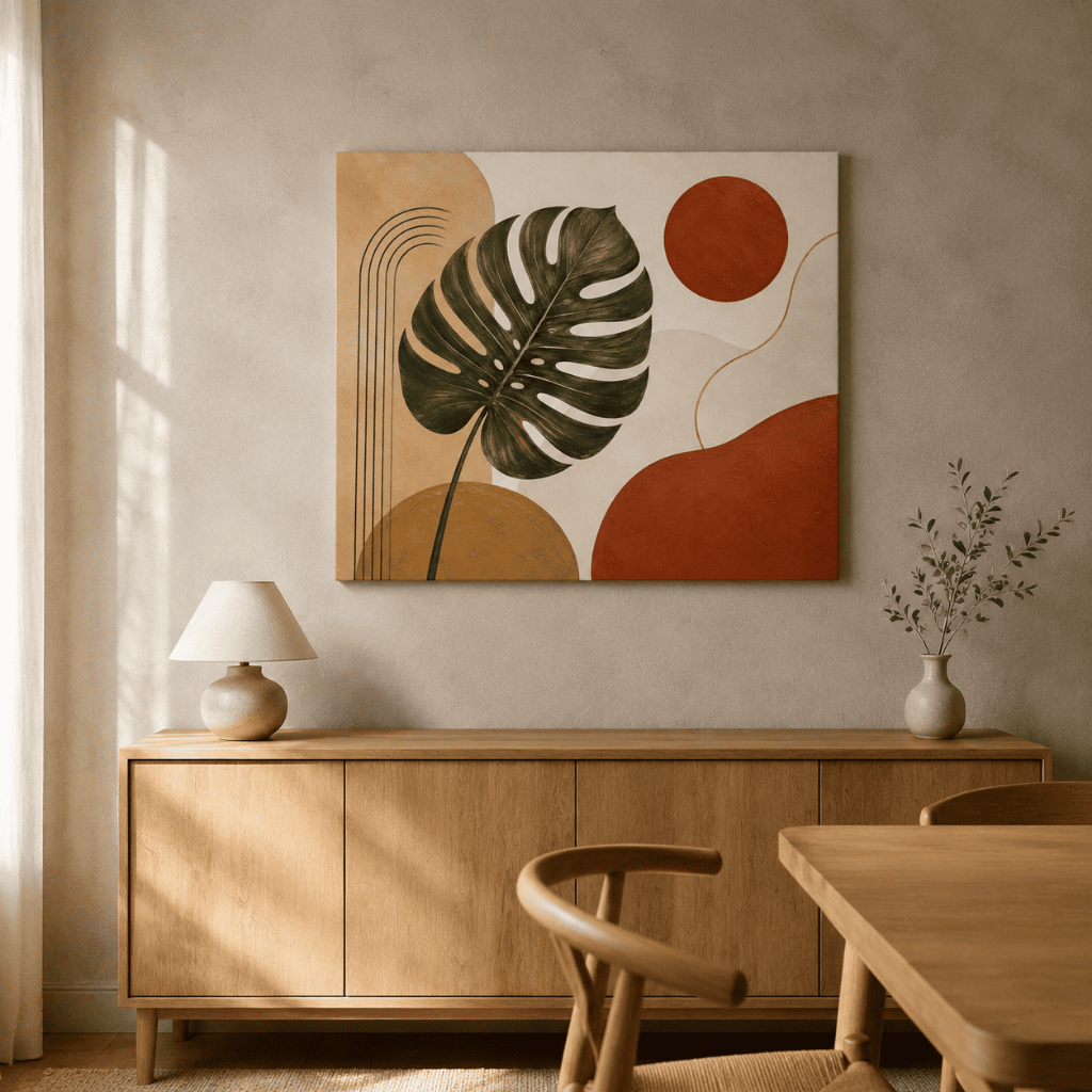 Tela Canvas Quadro Decorativo Grande Boho Minimalista Costela De Adão Moldura Infinita Tons Terrosos Para Sala Quarto