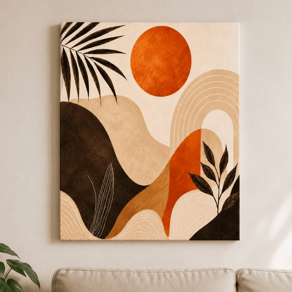Quadro Decorativo Boho Terracota Sol Folhagem Minimalista Abstrato Sala Quarto Tela Canvas Grande 60x70