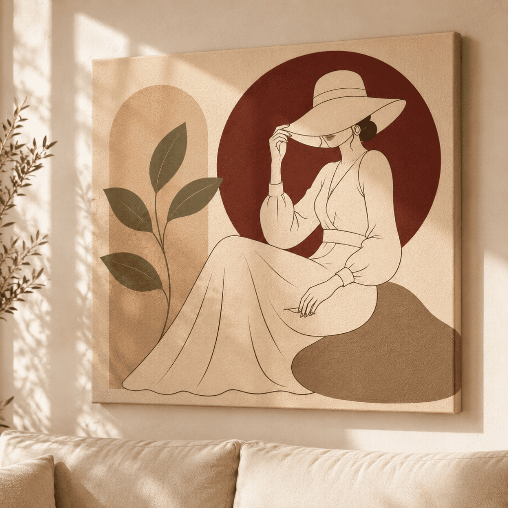 Quadro Decorativo Boho Chic Minimalista Tela Canvas Sala Quarto Casal Grande Moderno Tons Terrosos