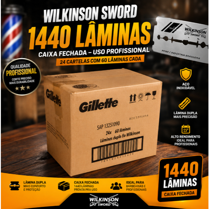 Caixa Fechada Lâminas Wilkinson Sword 1440 Unidades Uso Profissional Aço Inoxidável