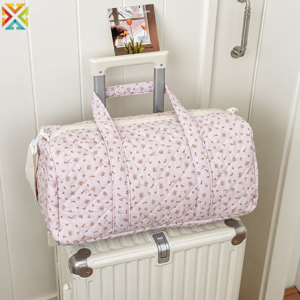 Acolchoado Floral Grande Capacidade Boston Viagem Duffle Saco Alça Destacável Crossbody Fim De Semana Transportar Durant