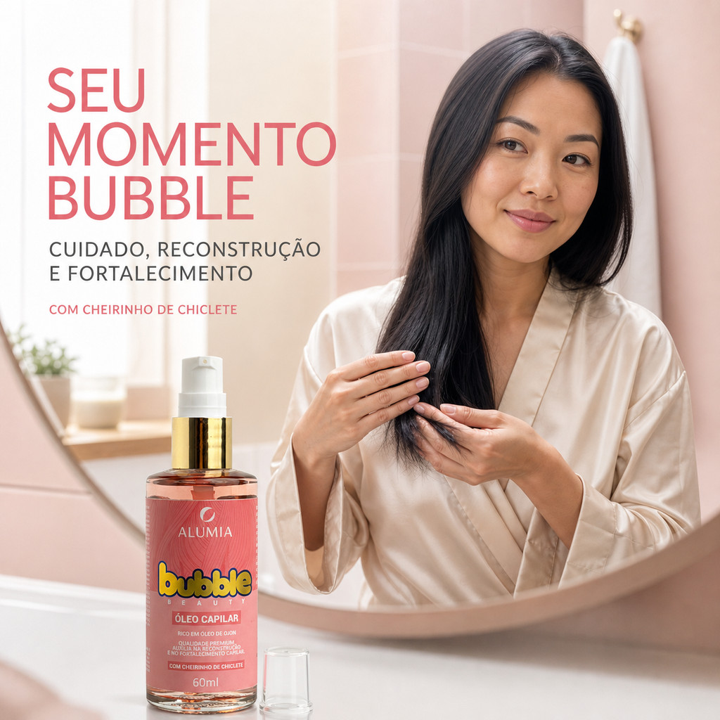 Óleo Capilar Bubble Beauty Alumia 60ml – Óleo de Ojon | Reparador de Pontas | Protetor Térmico