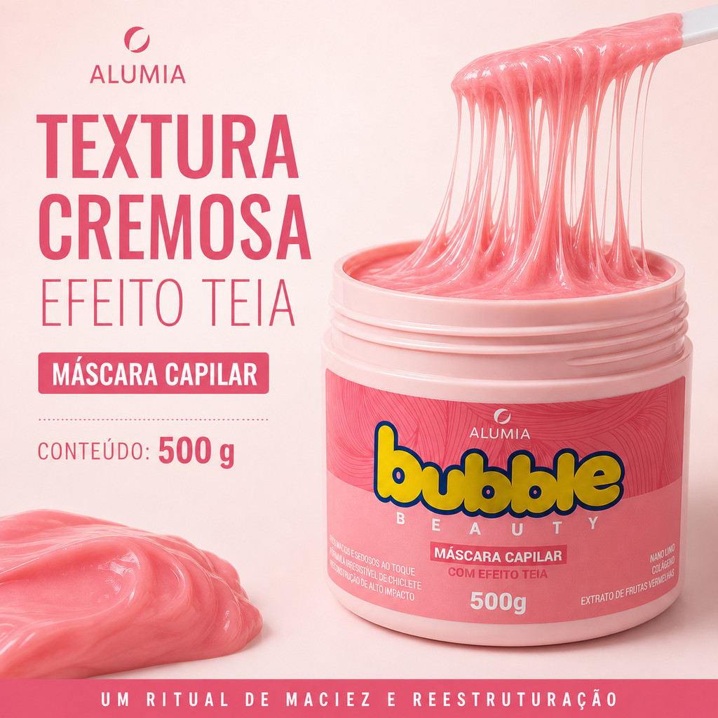 Máscara Capilar Bubble Beauty 500g Alumia | Efeito Teia | Reconstrução de Impacto Com Cheirinho de Chiclete  🍓