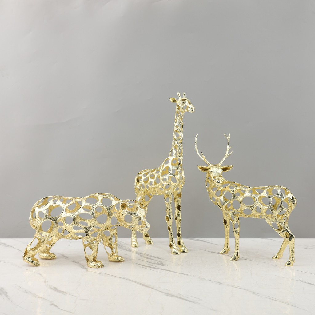 3GEN Nordic light luxury creative metal hollow-out animal ornaments: tiger, tapir, cat, horse - decorative pieces for li