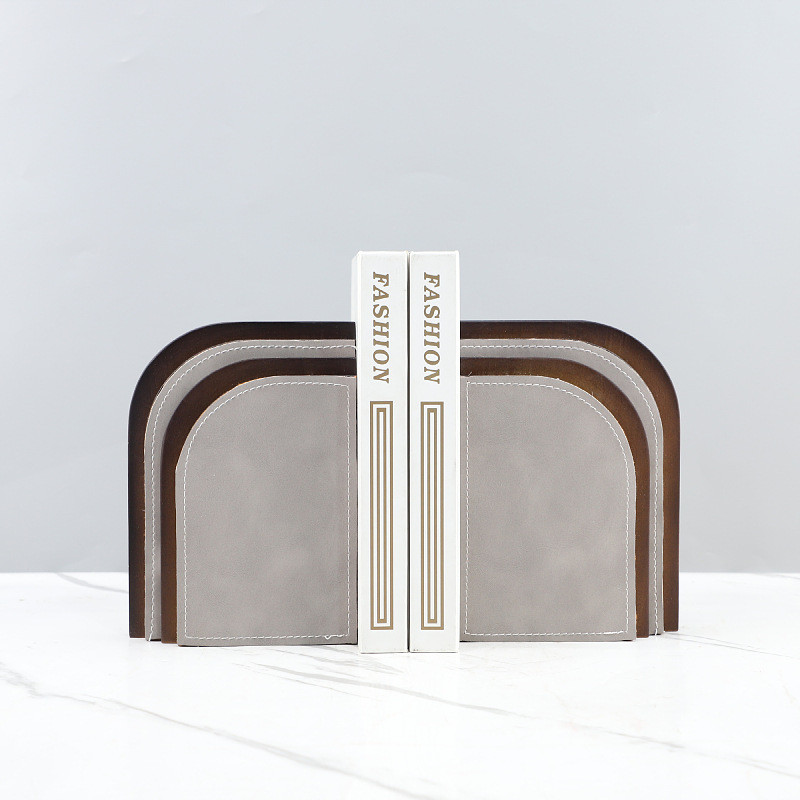 ACOE Nordic creative wooden layered leather bookends decorative ornaments for study, bookshelf, TV cabinet, home decor