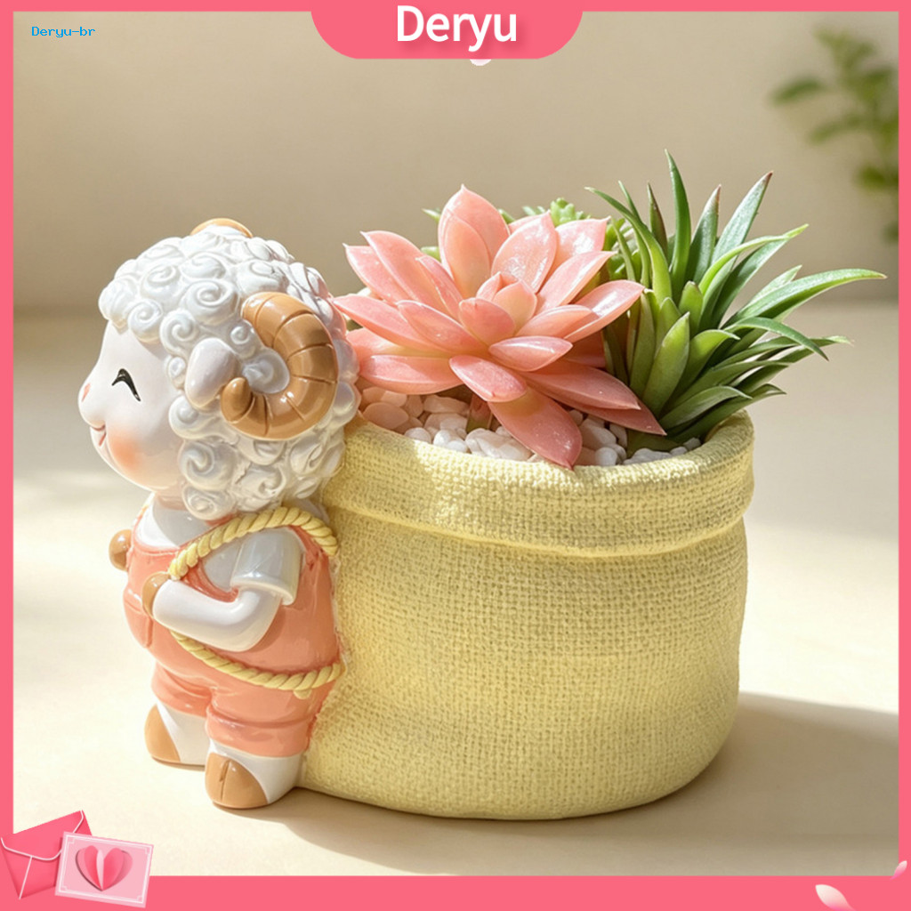 Cute Lamb Succulents Planter Small Window Sill Cartoon Sheep Carrying Bag Resin Flower Pot for Desk Decoration Houseplan