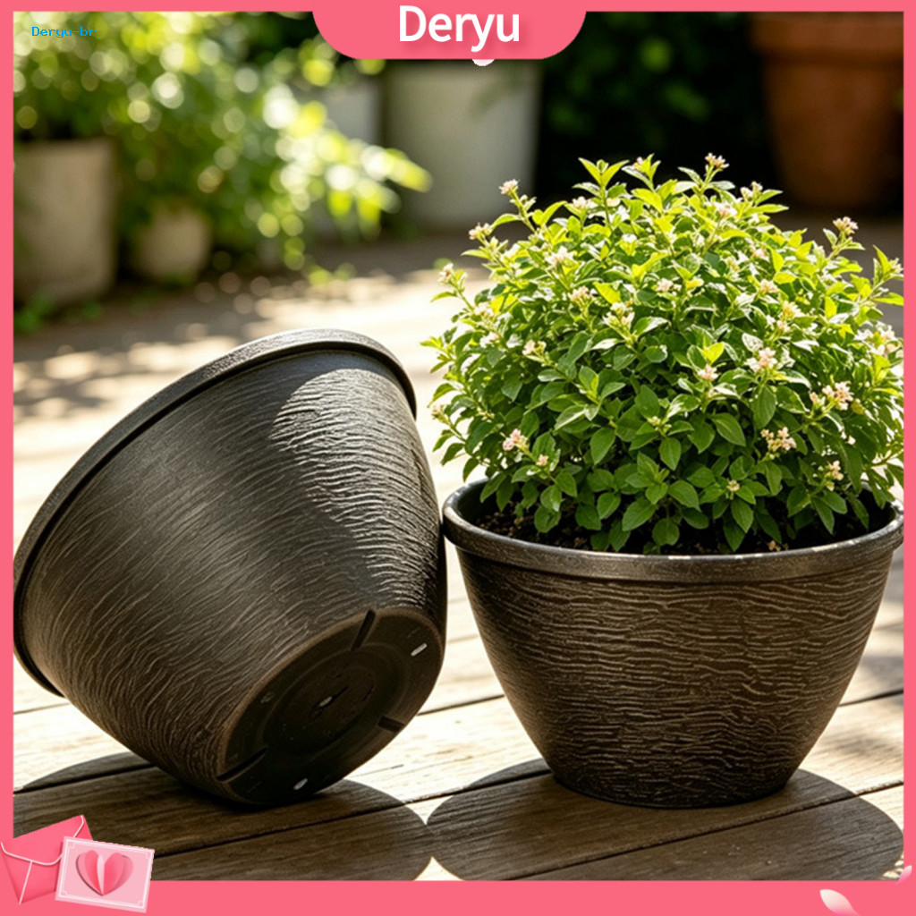 Resin Flowerpot Outdoor Garden Planter Vintage Flower with Drainage Hole Saucer Lightweight Indoor Plant Pot Retro Stone