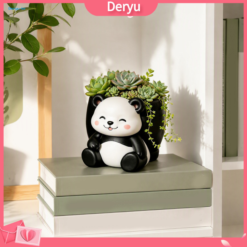 Cute Panda Planter Indoor Decorative Flower Pots Succulent Resin Cartoon Pot for Office Desk Balcony Garden Decoration S