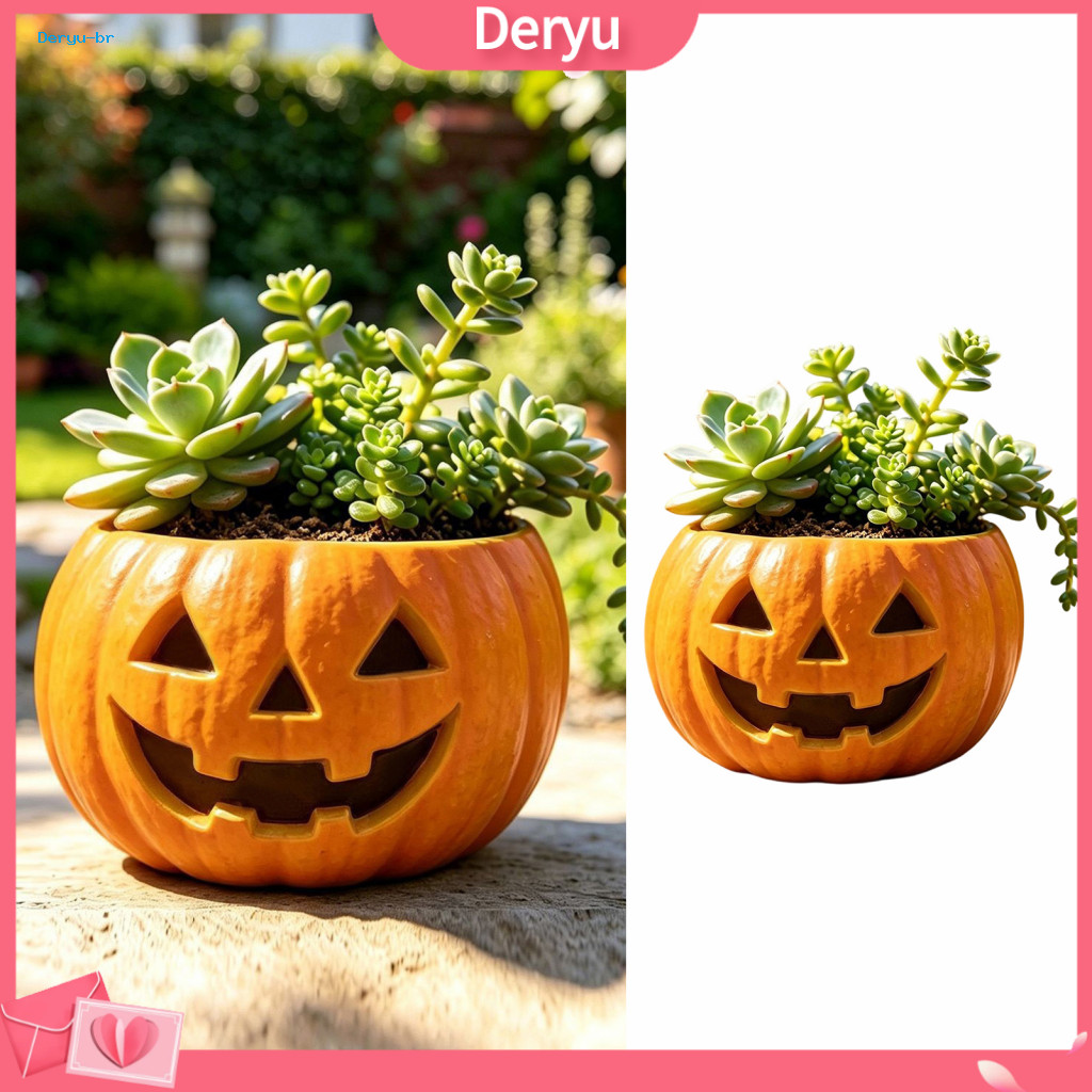 Decorative Pumpkin Container for Porch Patio Planter for Autumn Decoration Halloween Resin Jack-o-lantern Flower Pot for