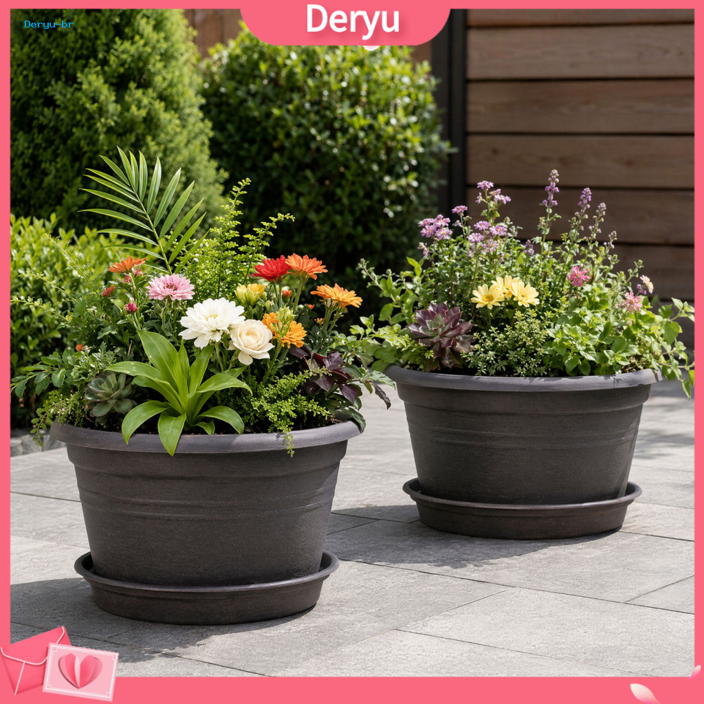 Bulb Flower Pots Lightweight Resin Planters Plant Pot with Saucer 10-13 Inch Wide Planter Drainage Holes Indoor Outdoor