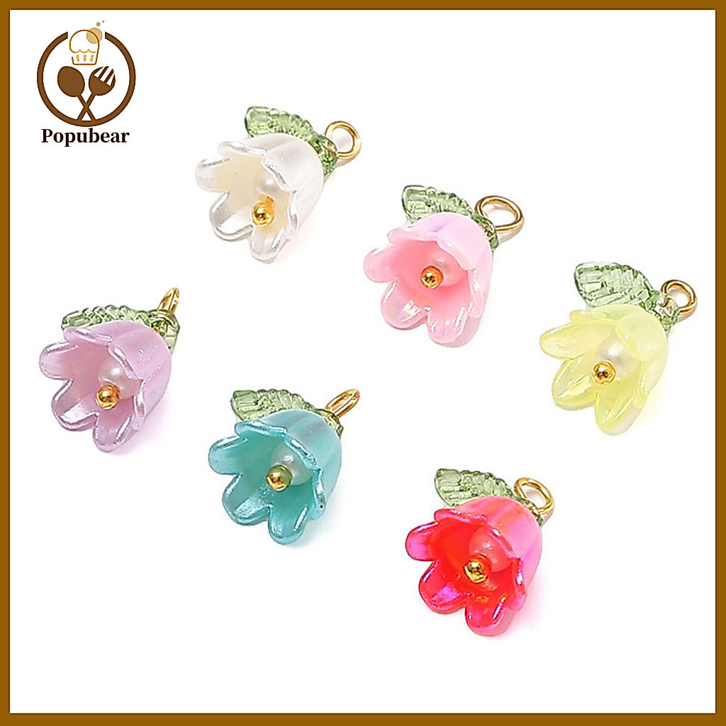 Realistic Flower Pendant Diy 10pcs Resin Lily of the Valley Pendants with Green Leaf 3d Simulation Texture Metal Hanging