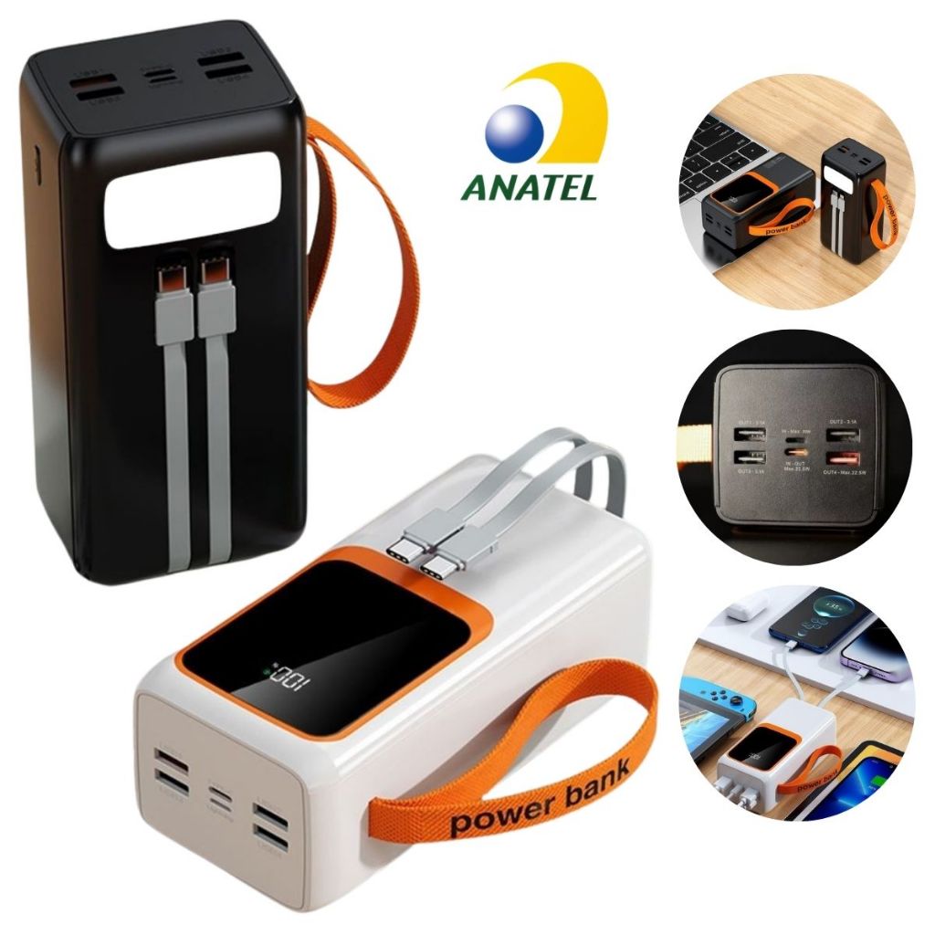 Power Bank de 50000mah Turbo Carga Rápida Portátil Grande c Tela Digital