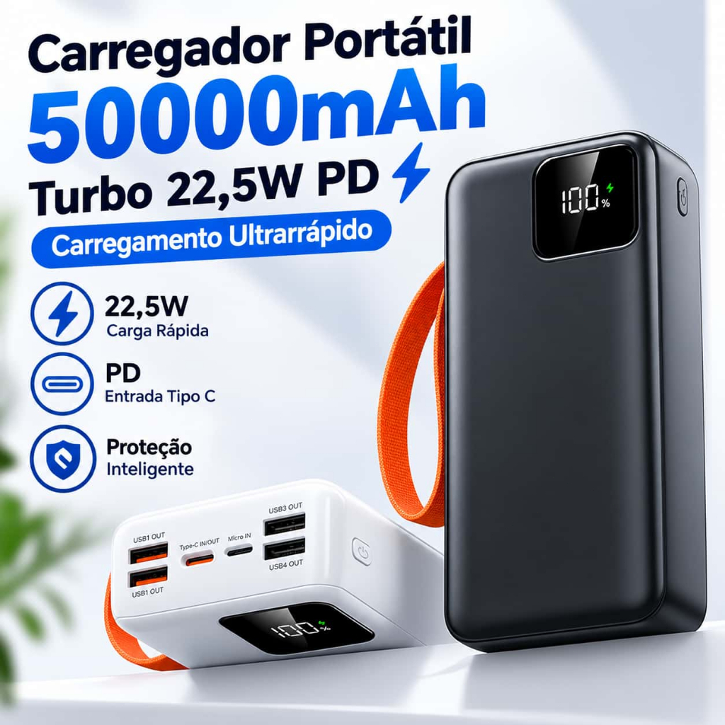 Carregador Portátil grande 50000mah/30000mah/2000mah/10000mah Turbo 22,5W PD carregamento ultrarrápido