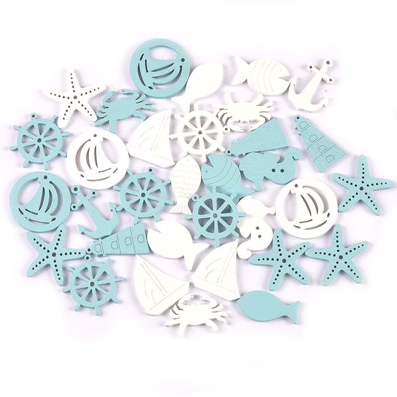 20Pcs 29mm Mixed Ocean Series Fatias De Madeira Azul/Branco Para Embelezamento De Livros De Recortes De Bricolage Home Decor Natural Wooden Crafts Suprimentos 20Pcs MT2211