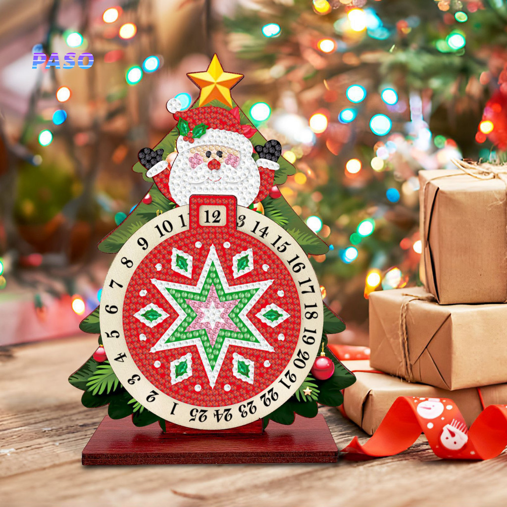 Art Craft Set Christmas Countdown Calendar Diy Rhinestone Painting 25-day Rotating Wooden Advent Tree Festive for Holida