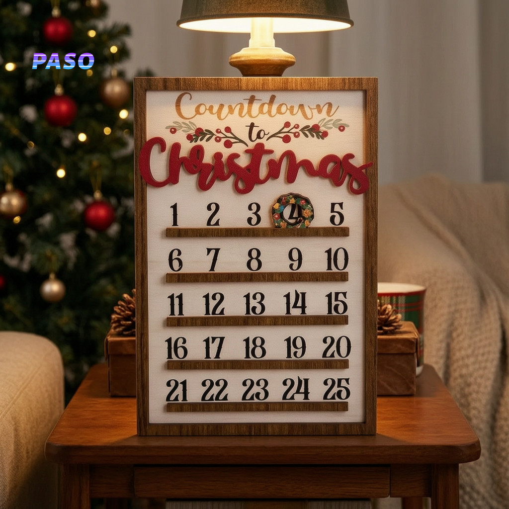 Natural Poplar Wood Craft Wall Calendar Pendant Wooden Christmas Countdown 25 Days Advent with Movable Wreath Marker Rus