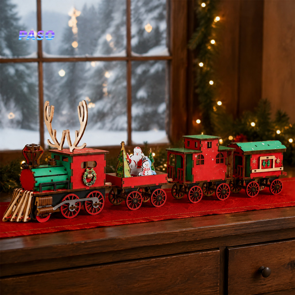 Diy Assembly Craft Toys Family Activity Project Wooden Christmas Train Kit Vintage Reindeer Puzzle Model Festive Holiday