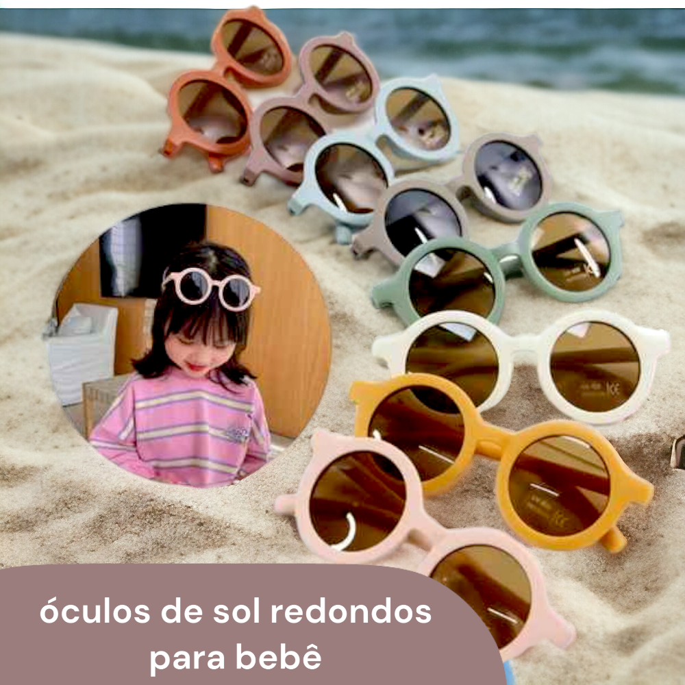 Óculos Infantil Moldura Redonda De Cor Sólida Moda Óculos Proteção UV De Sol