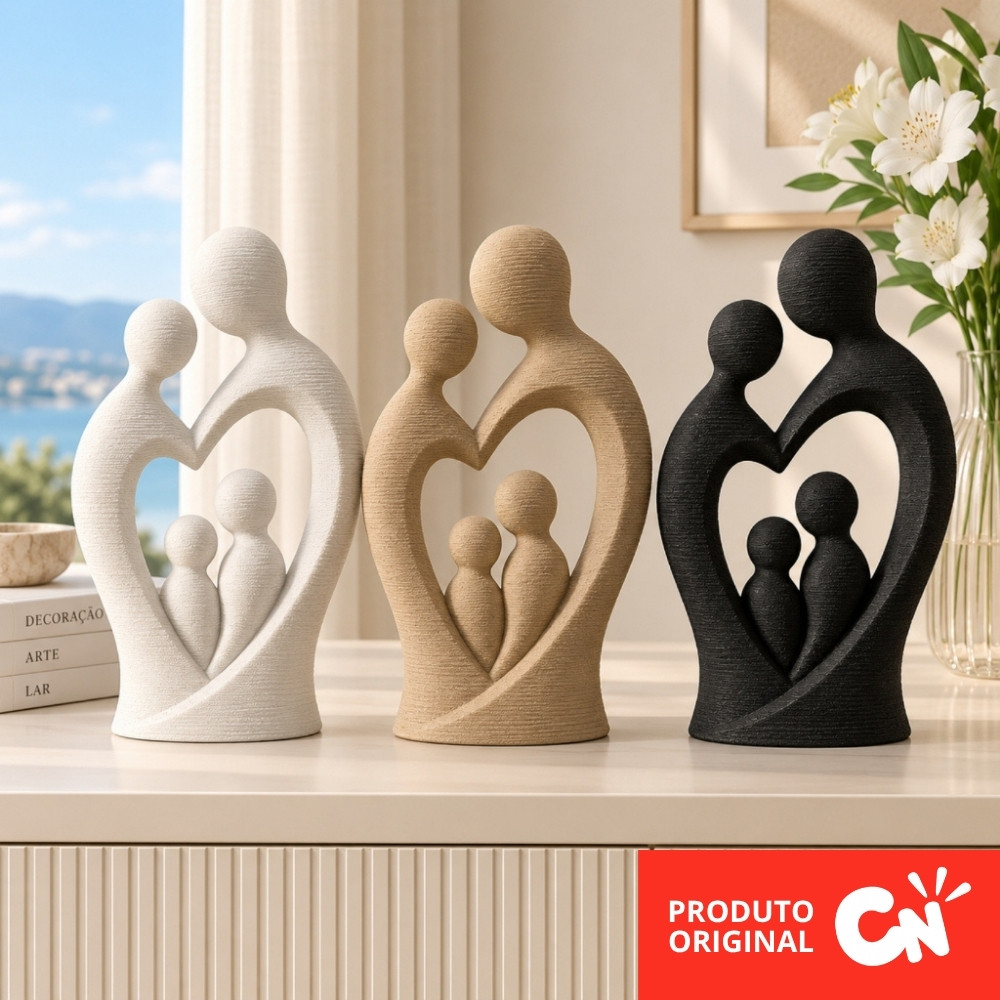 Escultura Minimalista Decorativa Amor de Família | Decoração | Sala | Aparador | Quarto | Presente | Casal 2 Filhos