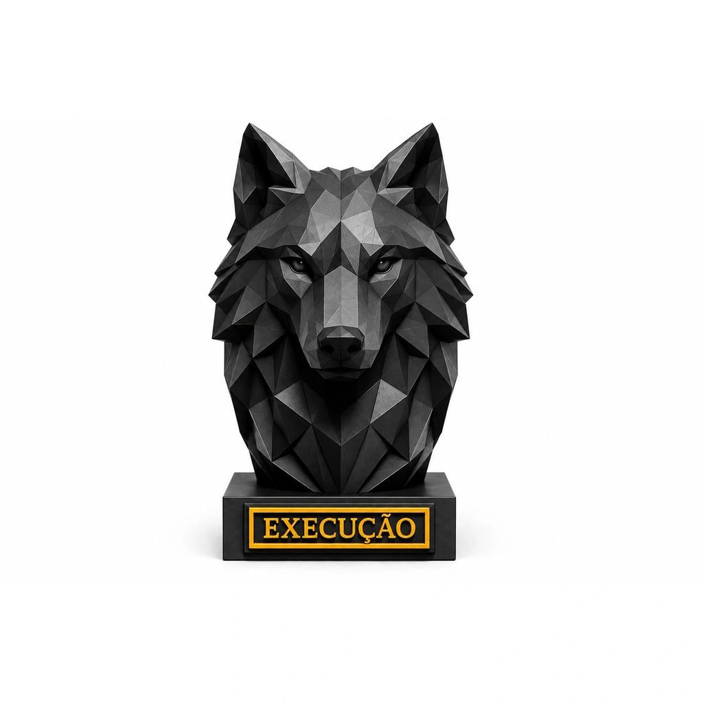 Estátua Decorativa Lobo Execução Preto Geométrico para Escritório e Decoração