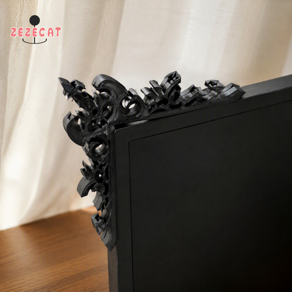 Dark Academia Desk Accessories Monitor Frame Decor 2pcs 3d Printed Corner Ornaments Retro Carved Screen Trim Halloween G