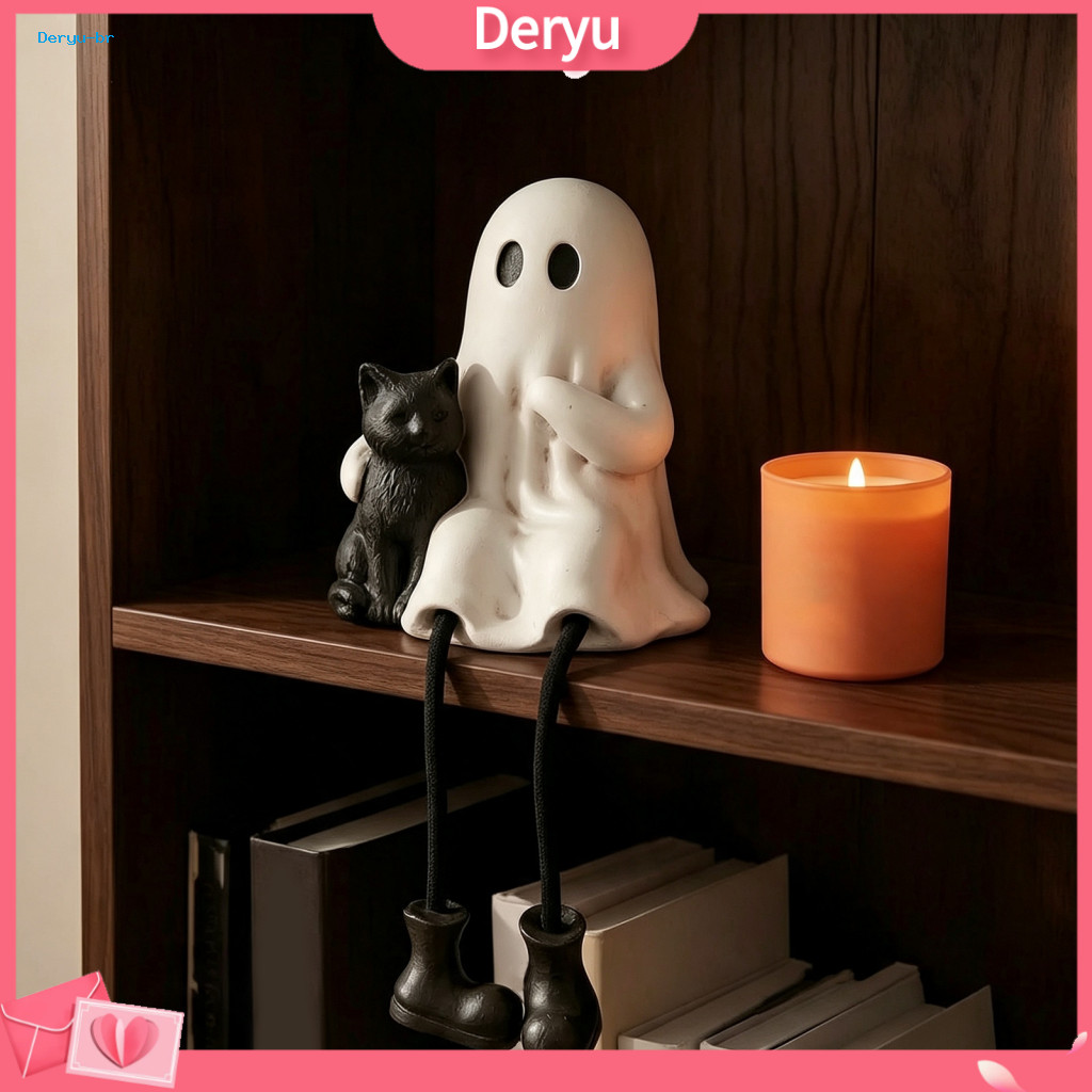 Hand Carved Figurine Sets Halloween Decorations for Home Resin Figurines Set – Spooky Ghost Skeleton Pumpkin Black Cat