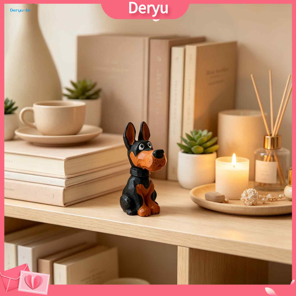 Doberman Ornament Artistic Shelf Accent Hand Carved Wooden – Cute Dog Figurine for Home Decor Entryway Decoration Scul