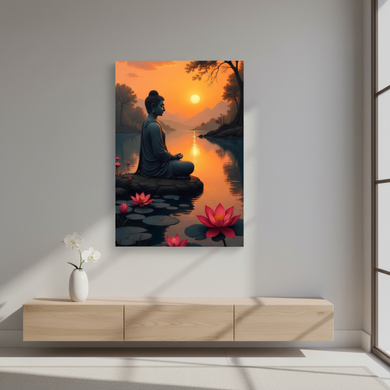 Quadro Arte Budista Decorativo Imagem  Buda Meditação Paisagem Harmonia Canvas 60x40