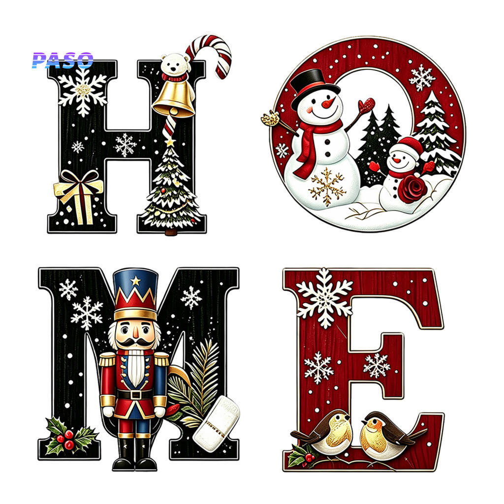 Christmas Wall Decorations Seasonal Home Gift Ideas 4pcs Wooden Letter Decor Set Nutcracker Snowman Tree Hanging Signs W