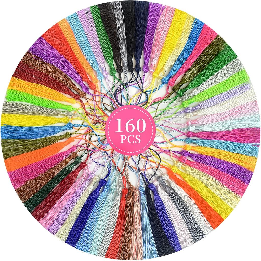 Bulk Bookmark Graduation Tassel Craft: 160pcs Small Colorful Tassels with String for Bag Chain Decoration,Handmade Keych