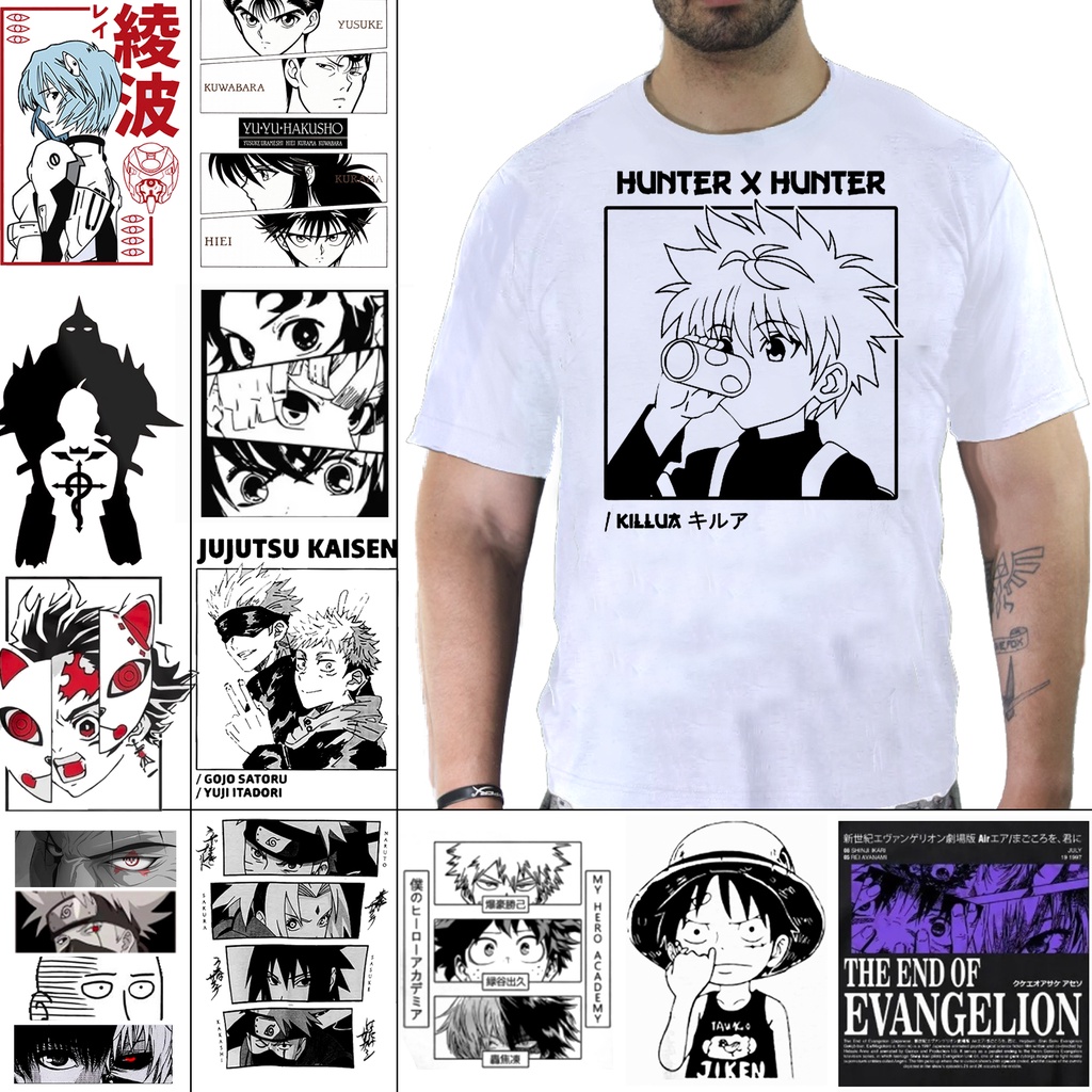 Kit 3 Camiseta Anime Naruto Demon Slayer Full Metal One Piece Evangelion Jujutsu Yu Yu Hakusho
