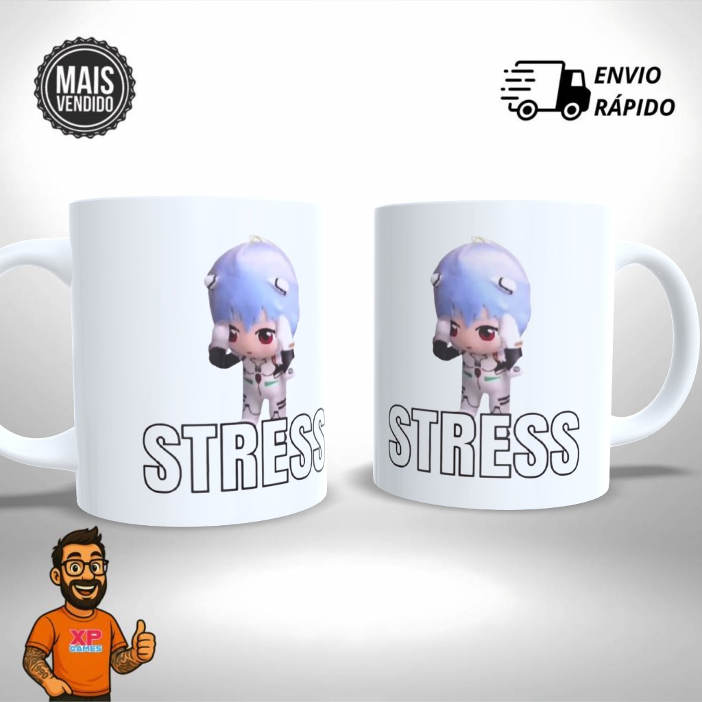 Caneca Personalizada Meme Evangelion Stress Rei - Presente