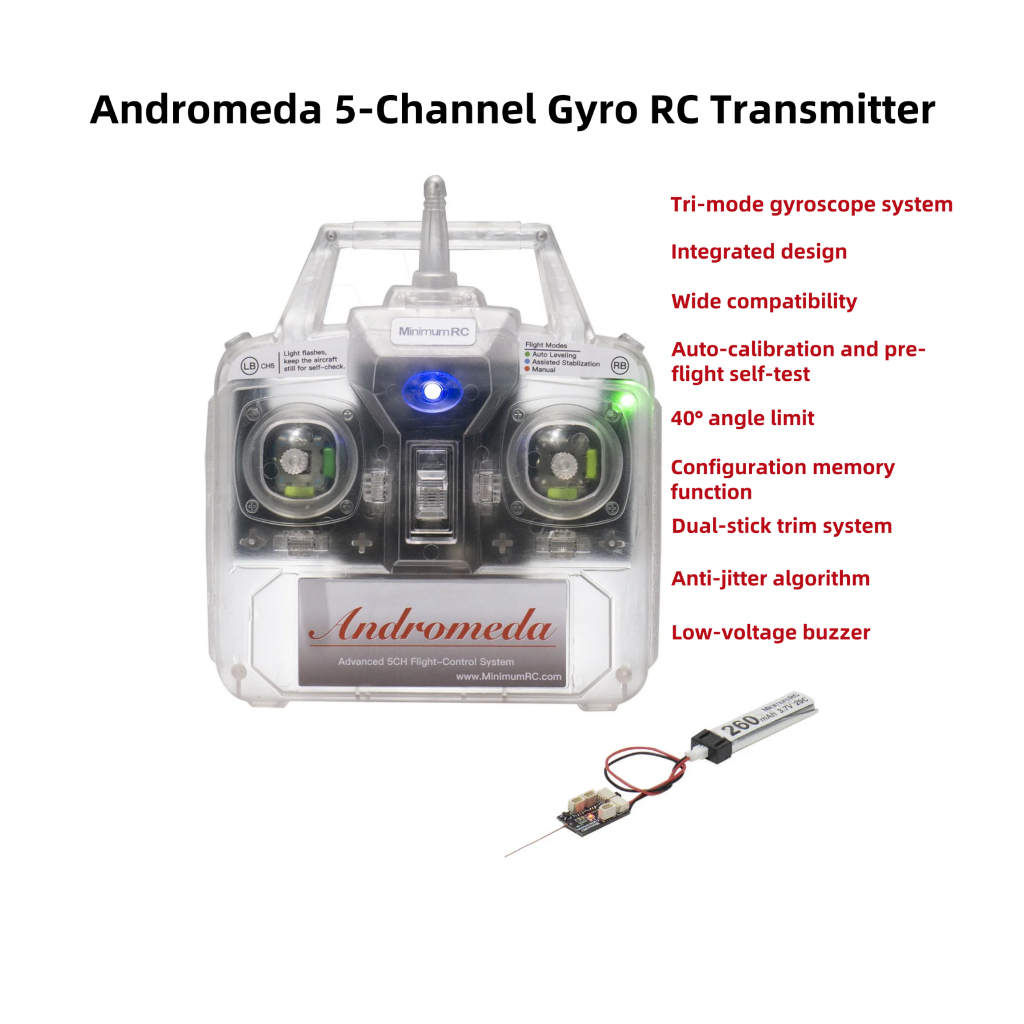 Andromeda 2.4G 5Ch Gyro RC Transmissor Auto-Estabilizar Tri-Mode Para 300-800mm Drone Delta/V-Tail FPV