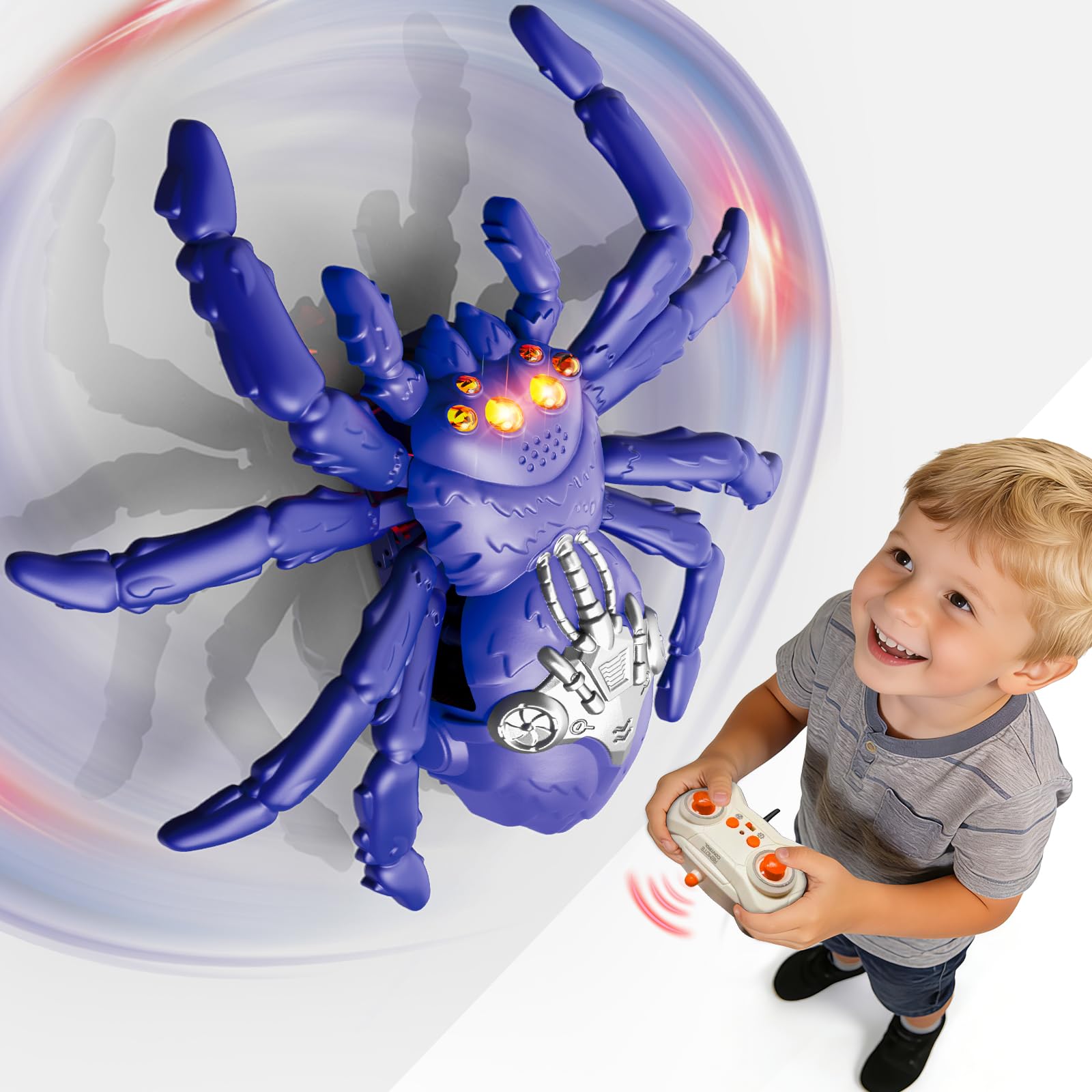 Brinquedo de Aranha Controle Remoto Que Escala Paredes, com Luzes LED, Rastejamento Dual-Mode, Rotação 360°, Bateria