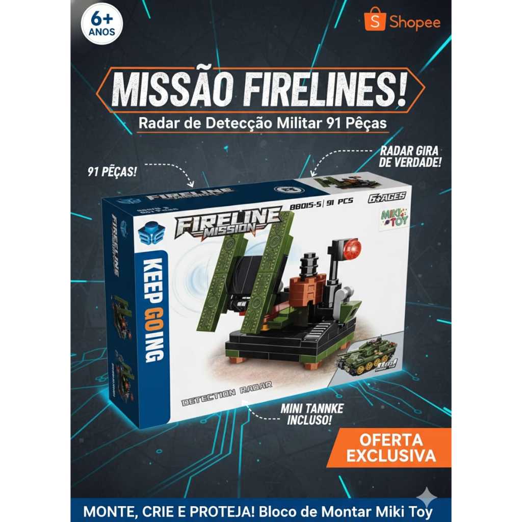Blocos De Montar Fireline Mission Detection Radar 91 Peças Miki Toy 88015-5