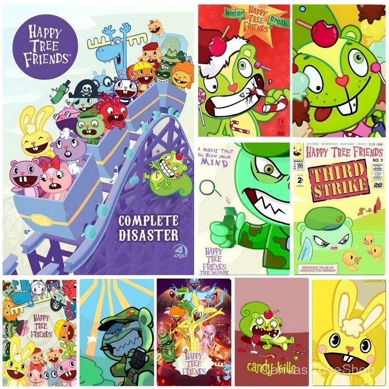 Pôster WRJ0 Cartoon Happy Tree Friends, arte em HD, à prova d'água, adesivo de parede, decoração estética para casa