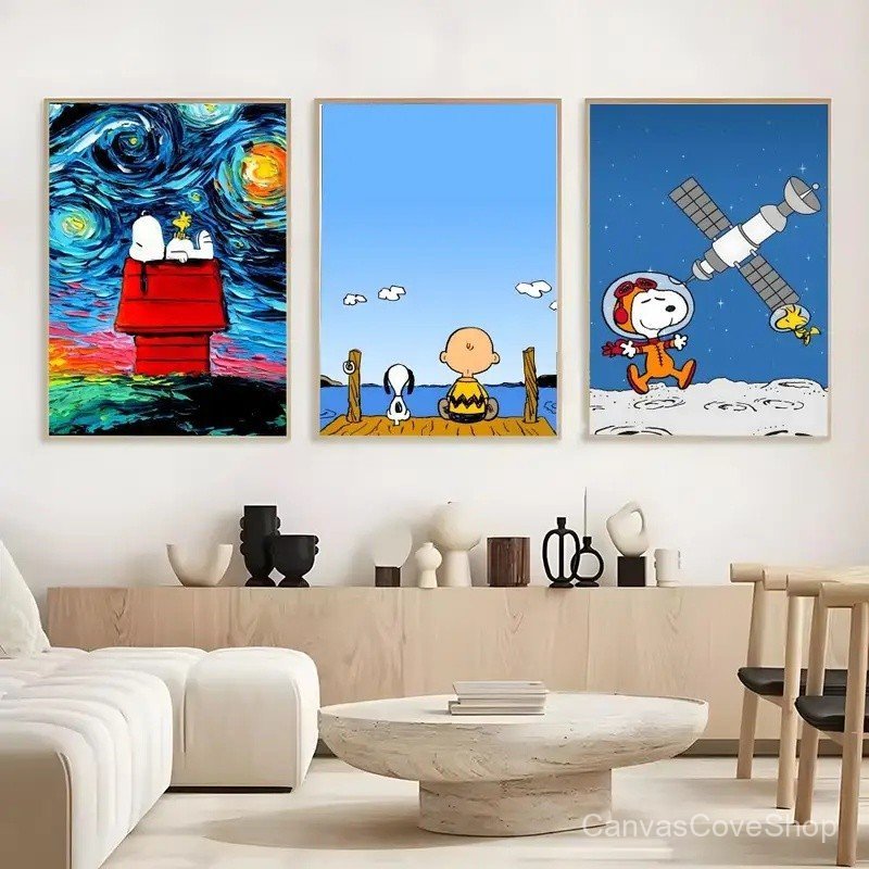 DJVY Art Cartoon S-Snoopys Pôster Clássico Vintage Sem Moldura Pôster Autoadesivo Arte para Pequenas Empresas Adesivo de