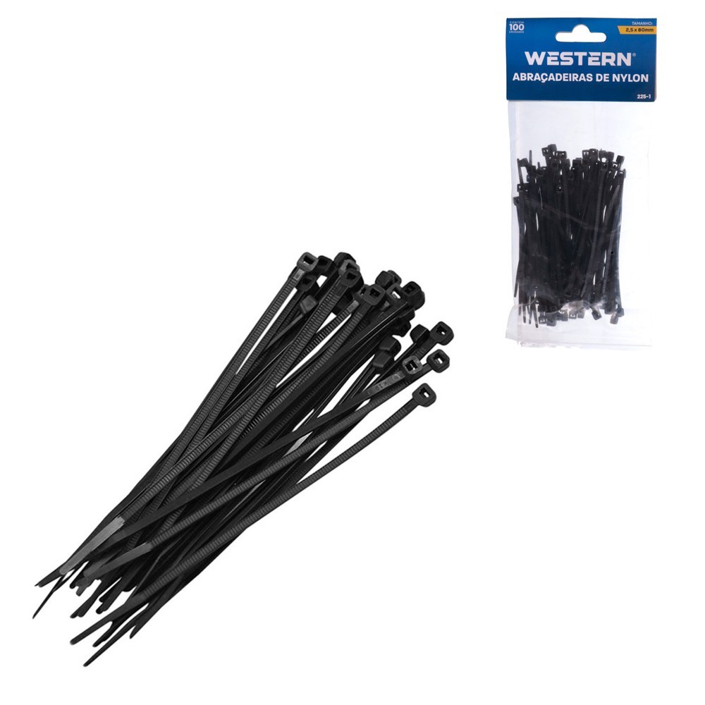 Abraçadeira De Nylon Preta 2,5 X 80 mm Jogo Com 100 Peças Enforca Gato