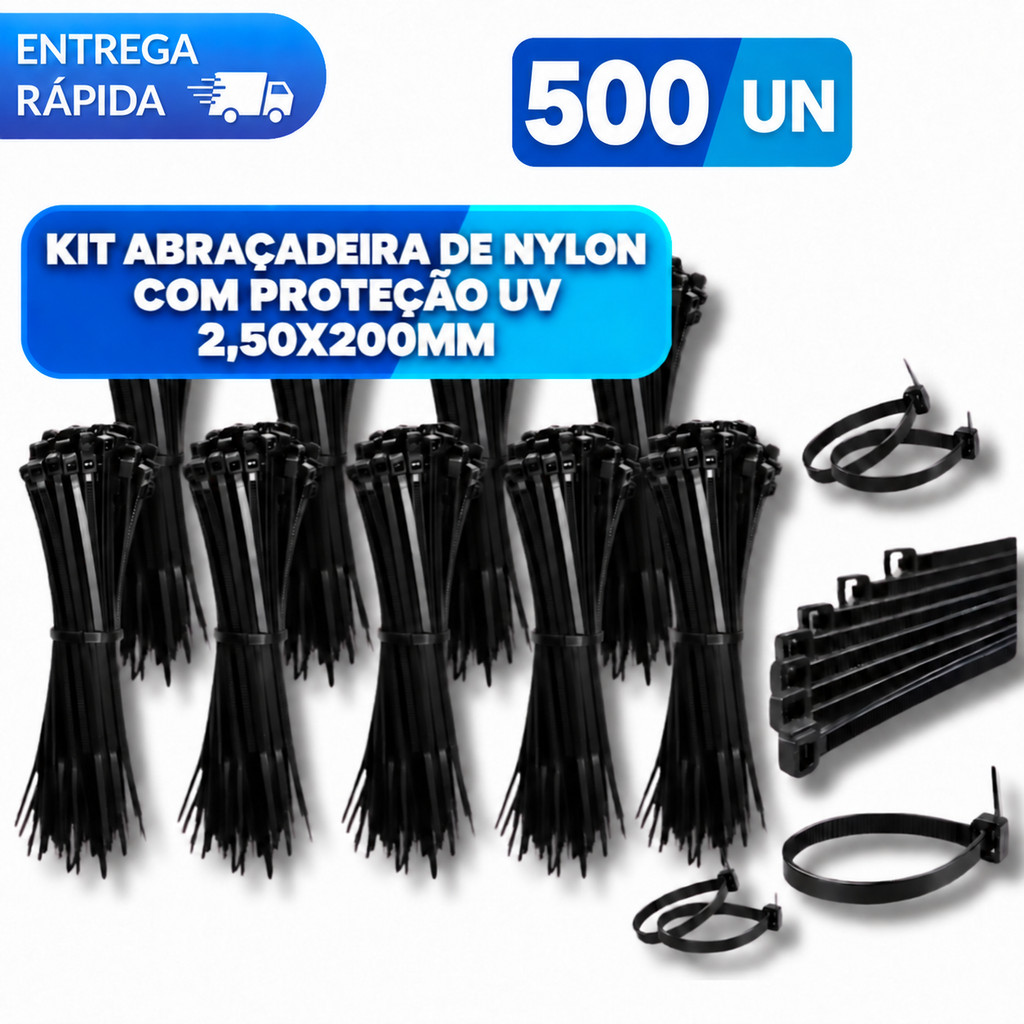KIT Jogo 100/200/400/500 Abraçadeira de Nylon Enforca Gato Cintas Plásticas Super Resistente Presilha Várias Medidas