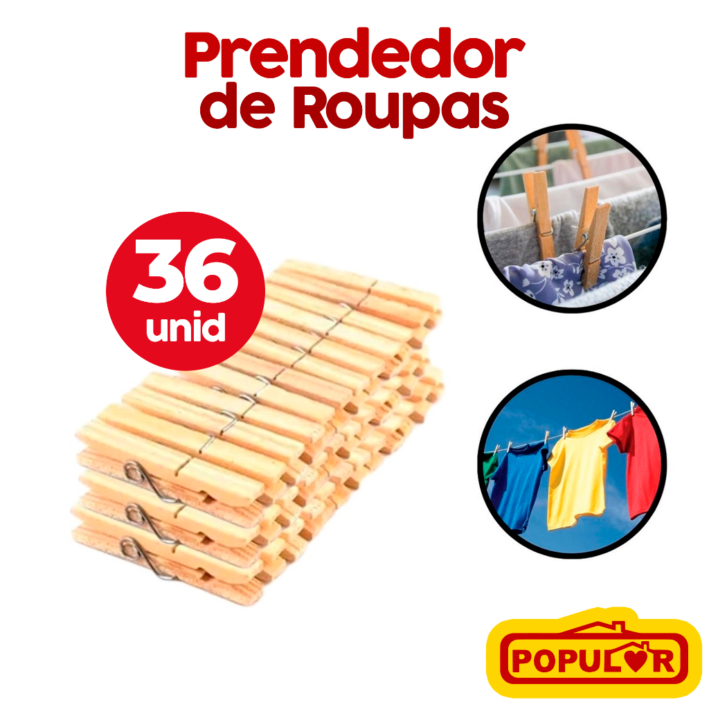 KIT 36 PRENDEDOR  DE MADEIRA PRENDEBEM