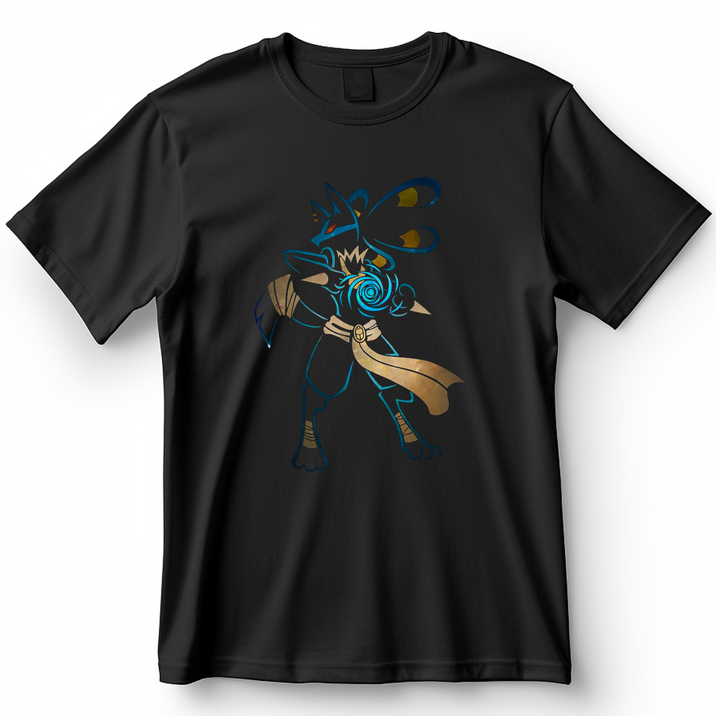Camiseta Pokémon Lucario Aura Sphere Estilo Samurai Blusa Camisa 100% Algodão