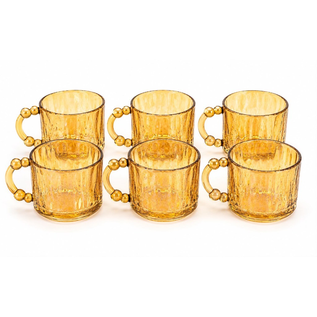 Conjunto 6 Xícaras Café Chá Dourada Coffee Cup Vidro 176ml