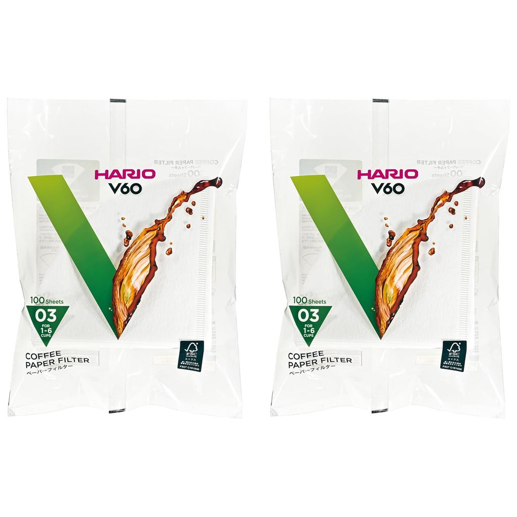 HARIO V60 Paper Filters 03W, for 1–6 Cups, 200 Sheets, White, VCF-03-100W